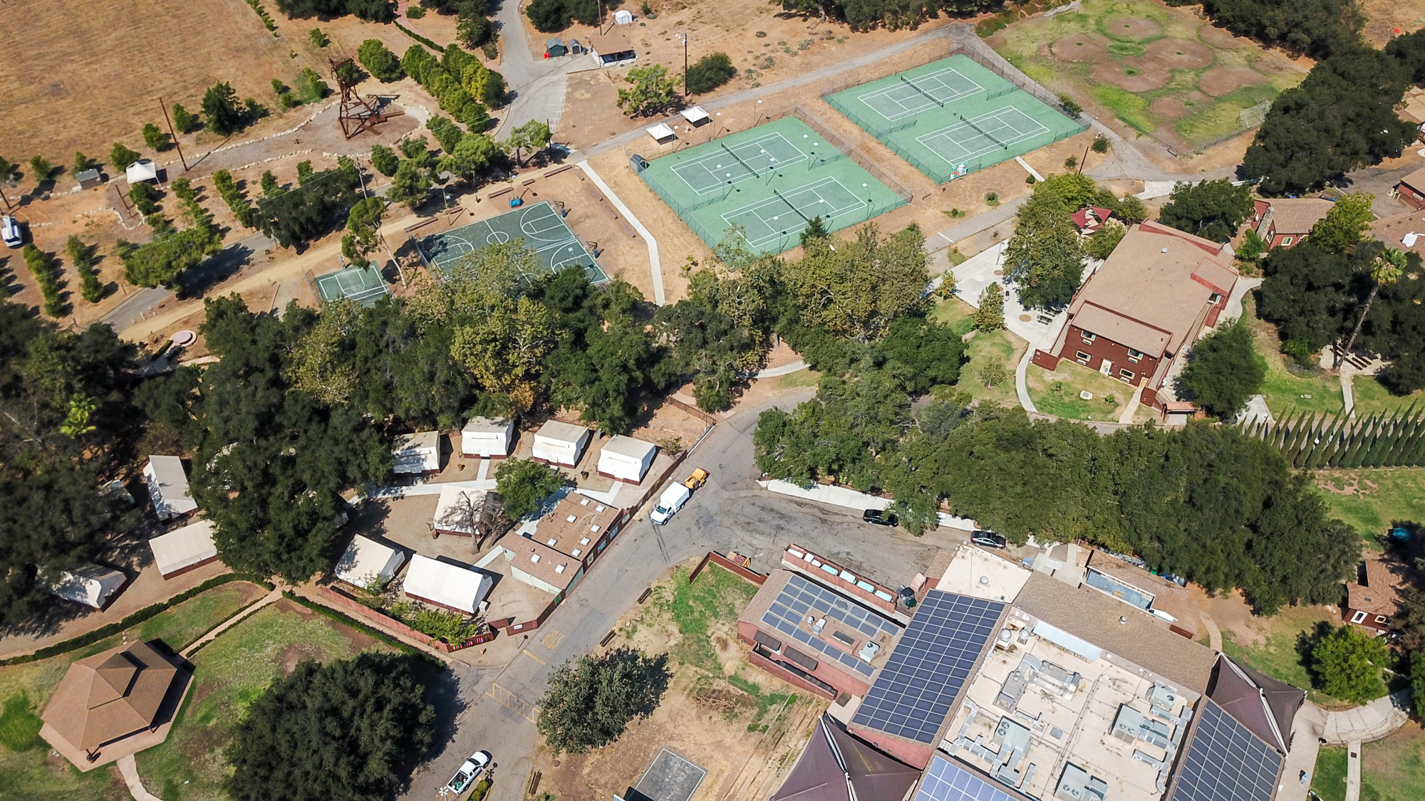 Aerial View of Basketball and Tennis Courts