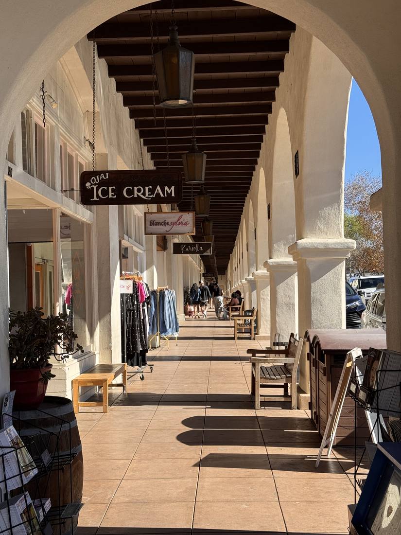 Shops along an arcade in downtown Ojai