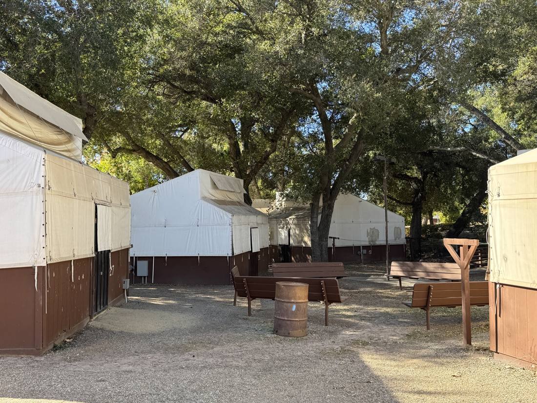 Tent cabins and the bench circle