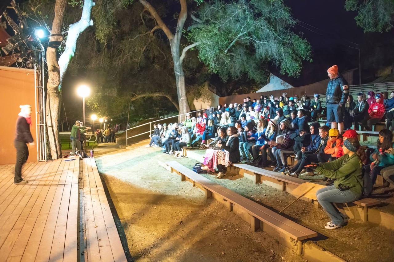 An evening campfire program in the amphitheater